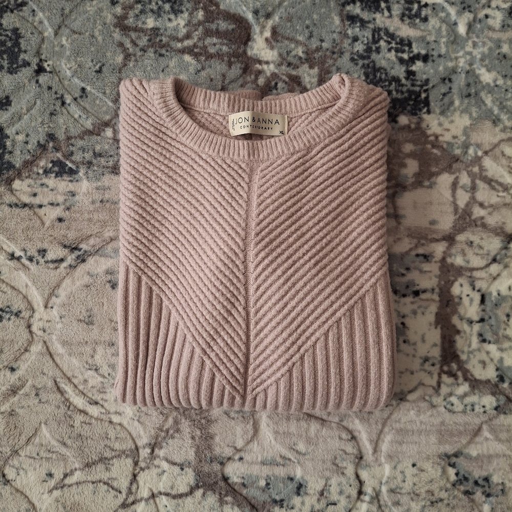 JON & ANNA Blush Ribbed Crew Neck Sweater